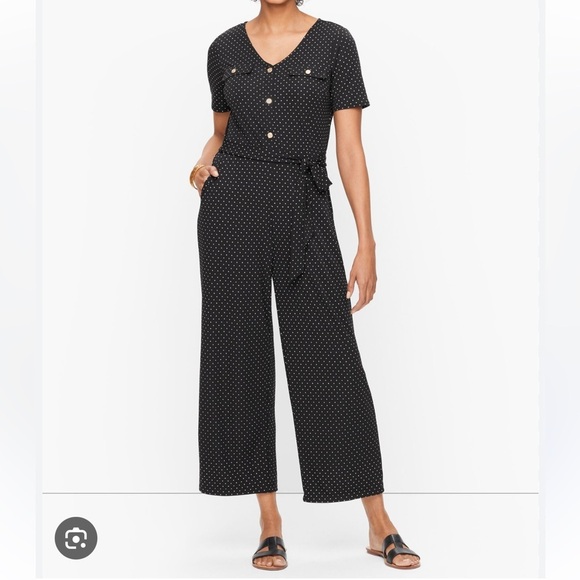 Talbots jumpsuit Polka Dot Wide Leg Black Jersey Size XL new - Picture 1 of 10